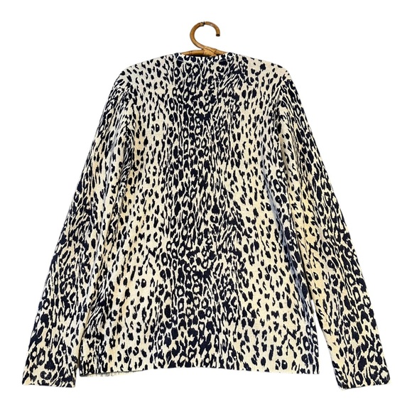 Equipment Femme | Sullivan Cashmere Cardigan Blue Cream Leopard Size L - Picture 6 of 12